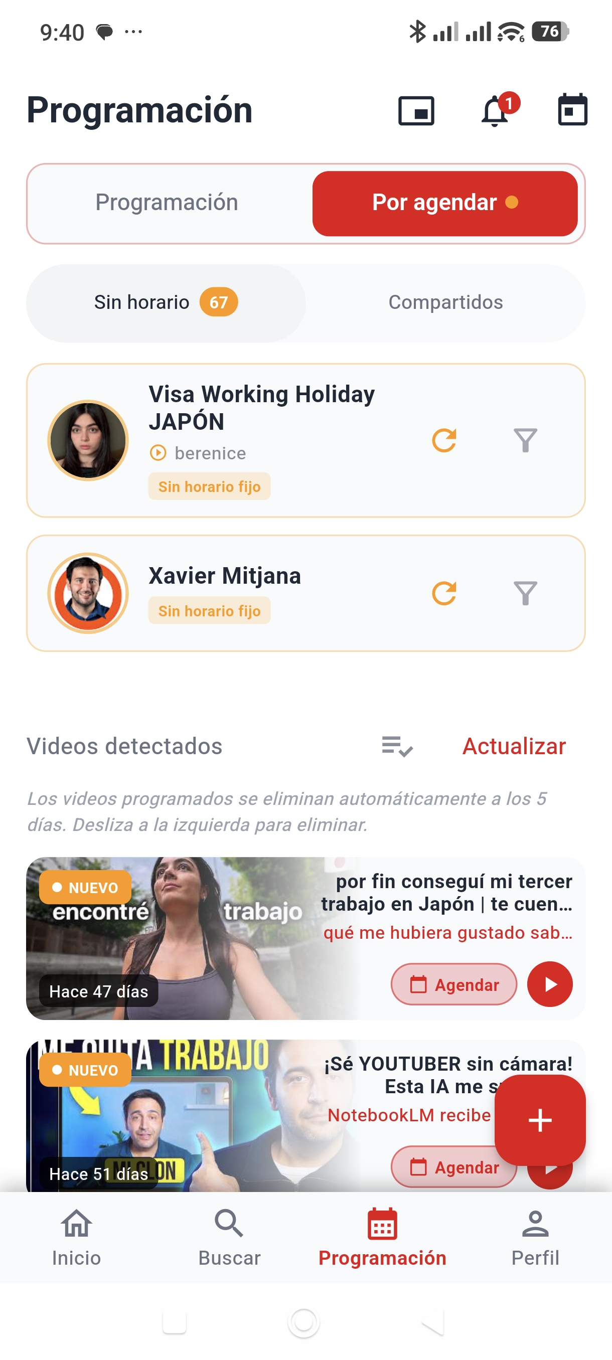 Descubre nuevos videos de creadores sin horario fijo