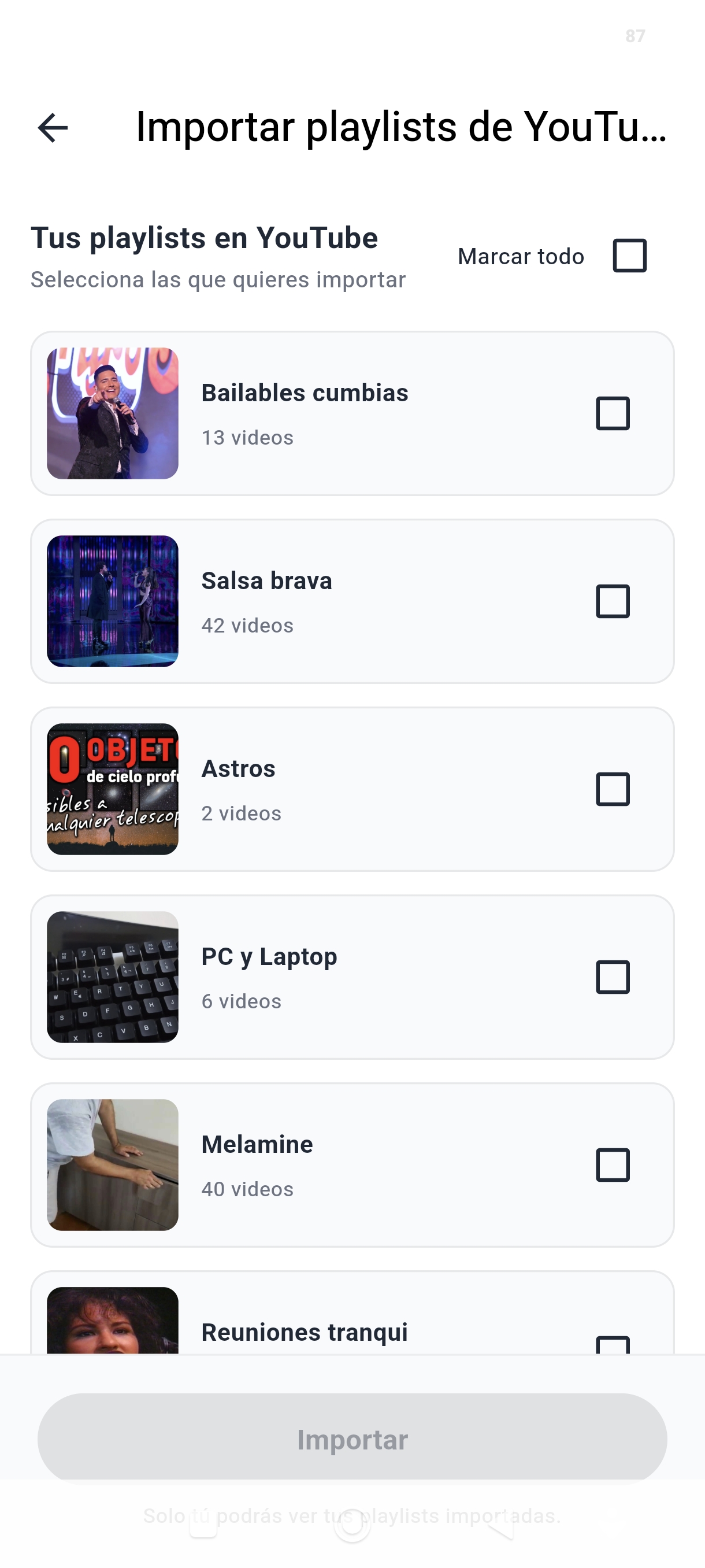 Importación masiva de playlists de YouTube