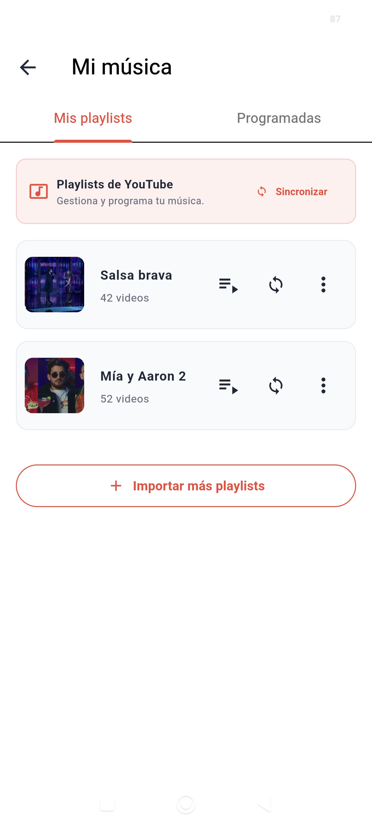 Gestor de Mi Música con listas vinculadas