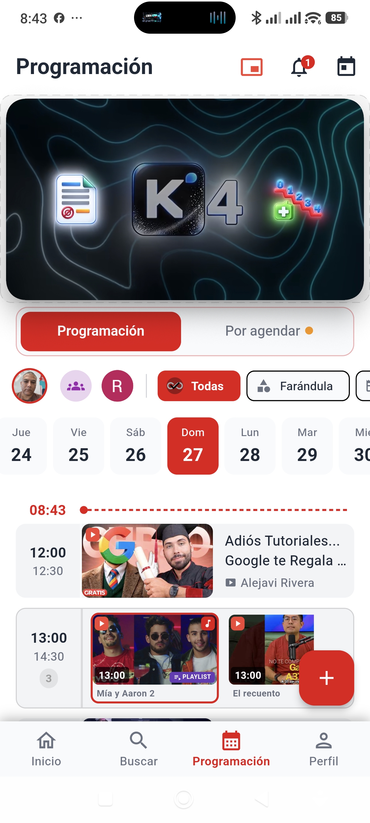 Pantalla de reproductor y programación real de 365Tivi